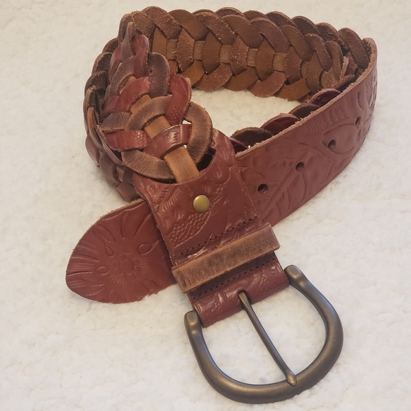 Fossil genuine leather boho braided tooled belt main image 8